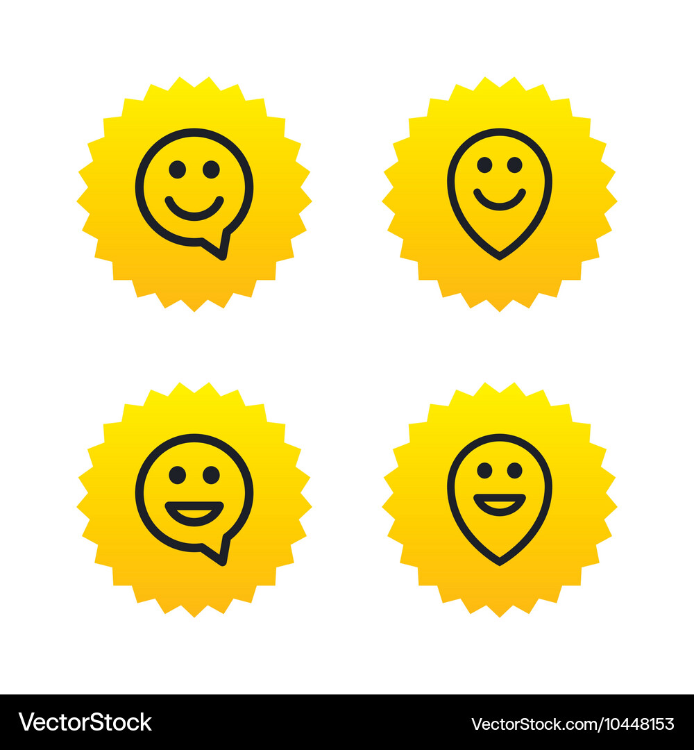 Happy face speech bubble icons pointer symbol Vector Image