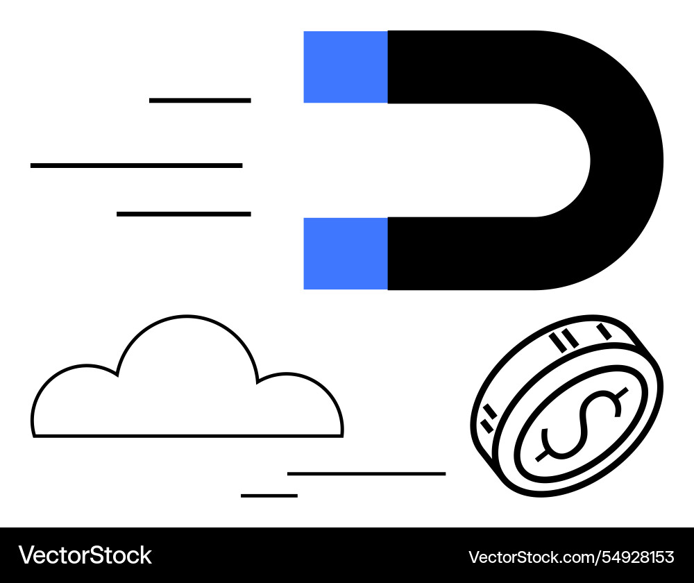 Magnet attracting coin with speed lines and cloud Vector Image