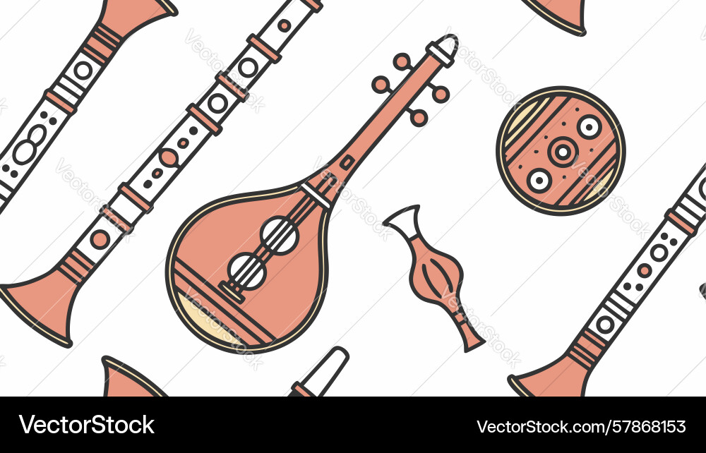 Simple folk instruments seamless pattern world vector image