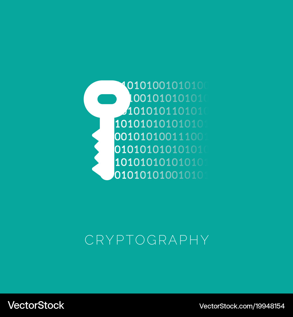 Cryptography concept with key and binary code vector image
