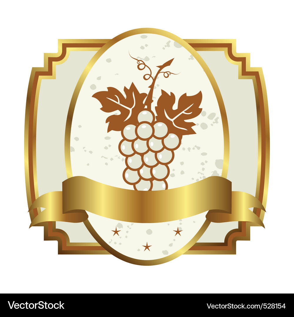 Decorative gold frame label with grapevine Vector Image
