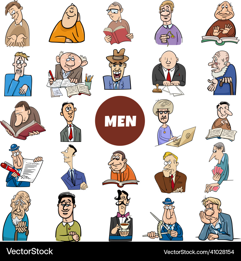 Funny cartoon men characters big set Funny cartoon men characters big set vector image