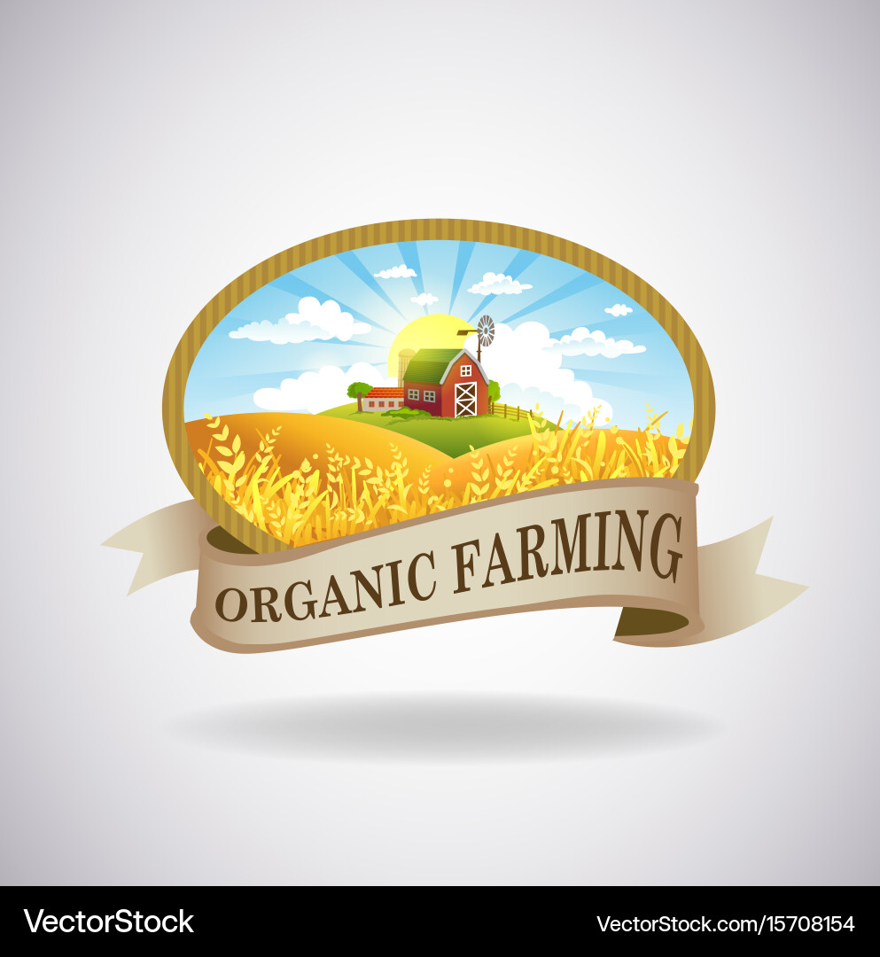 Label with the image of a farm Vector Image