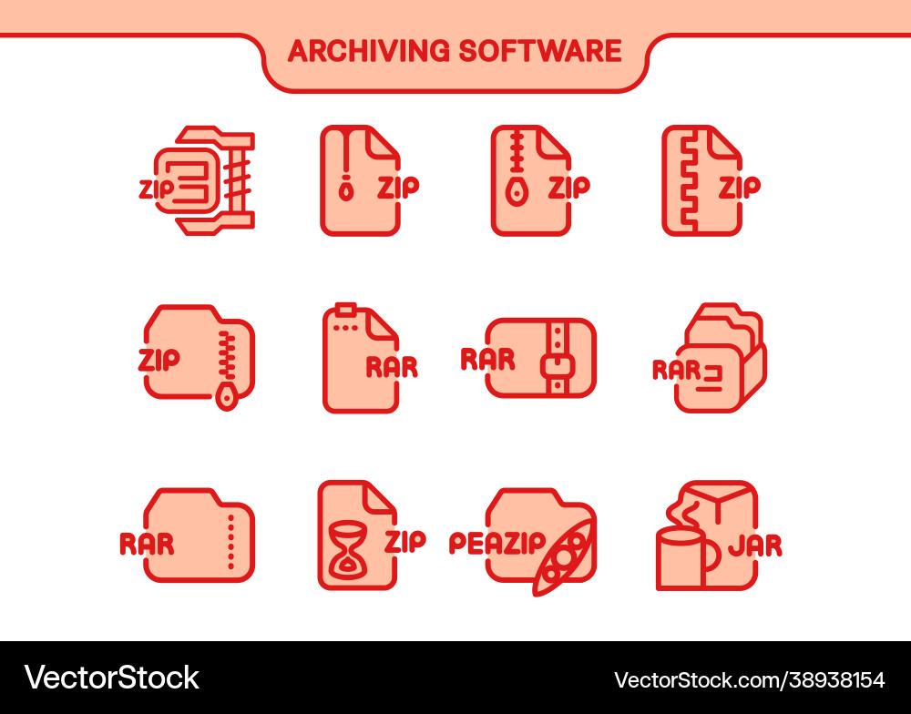 Simple icon set archiving software line Simple icon set archiving software line vector image