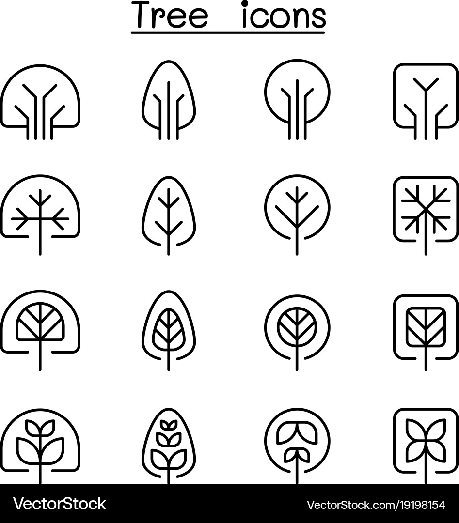 Tree icon set in thin line style vector image