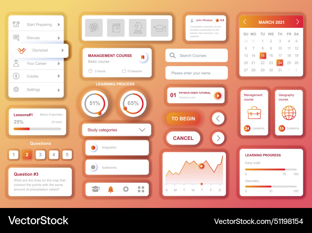 User interface elements set for education mobile Vector Image