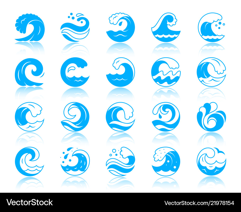 Wave Silhouette Icon Set - Blue Vector Image