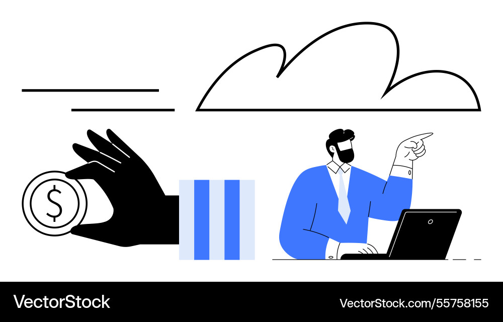 Businessman explaining cloud computing with focus Businessman explaining cloud computing with focus vector image