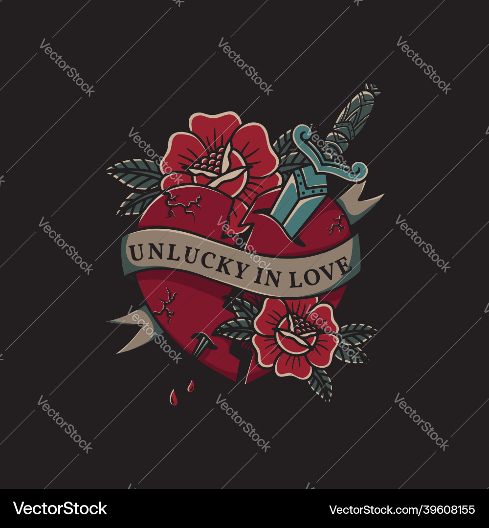 Unlucky in love and dagger with broken heart Unlucky in love and dagger with broken heart vector image
