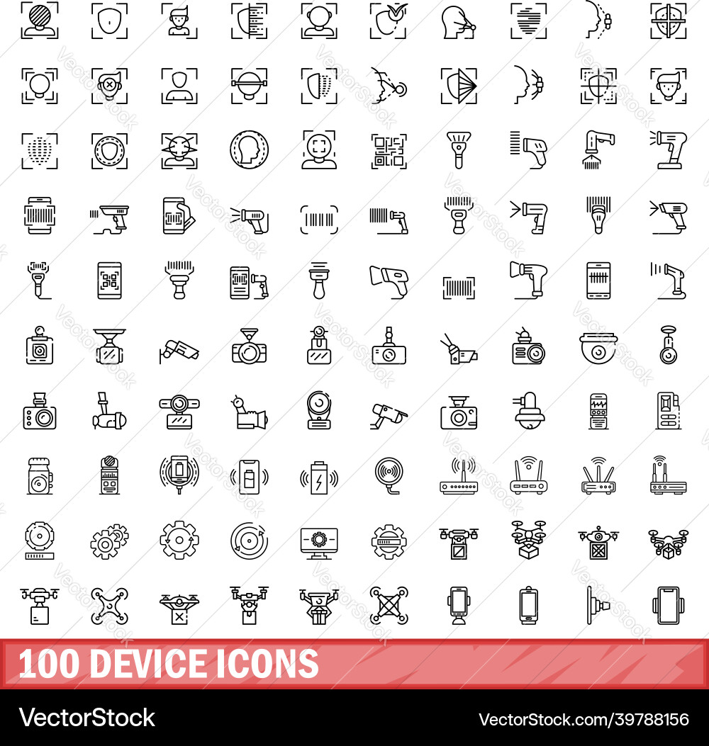 100 device icons set outline style Vector Image