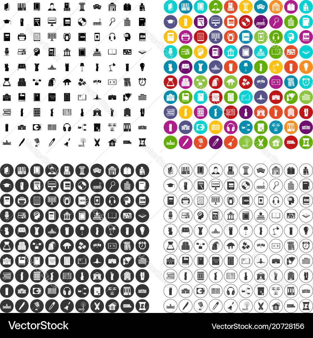 100 library icons set variant vector image
