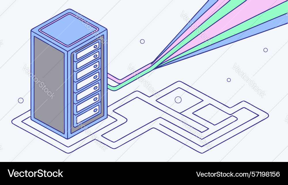 Isometric server and data flow diagram design vector image