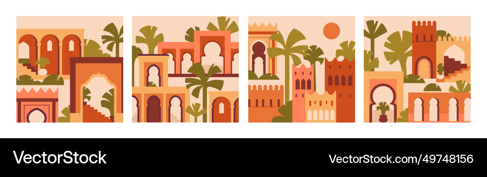 Morocco architecture cards set moroccan buildings Morocco architecture cards set moroccan buildings vector image