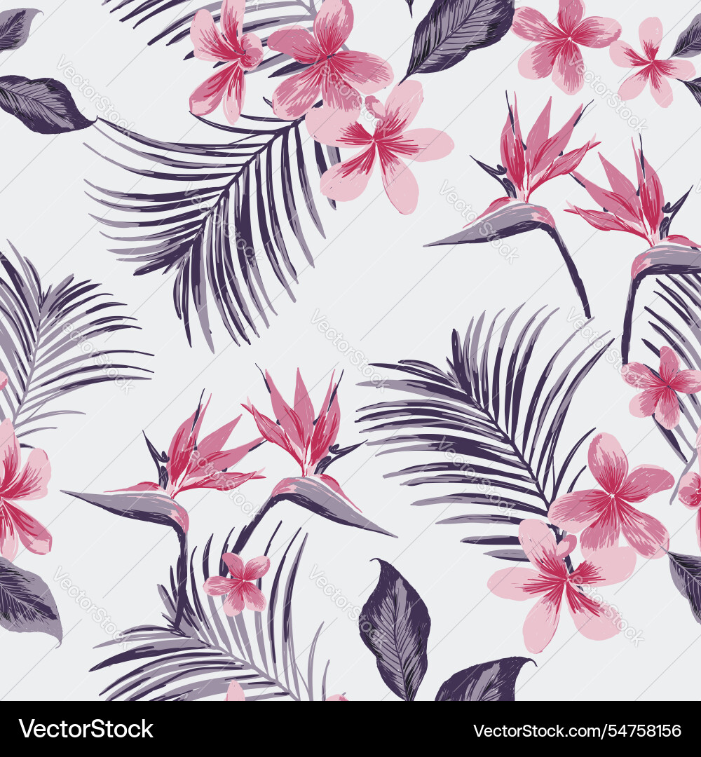 Tropical hibiscus flowers pattern with exotic palm Tropical hibiscus flowers pattern with exotic palm vector image