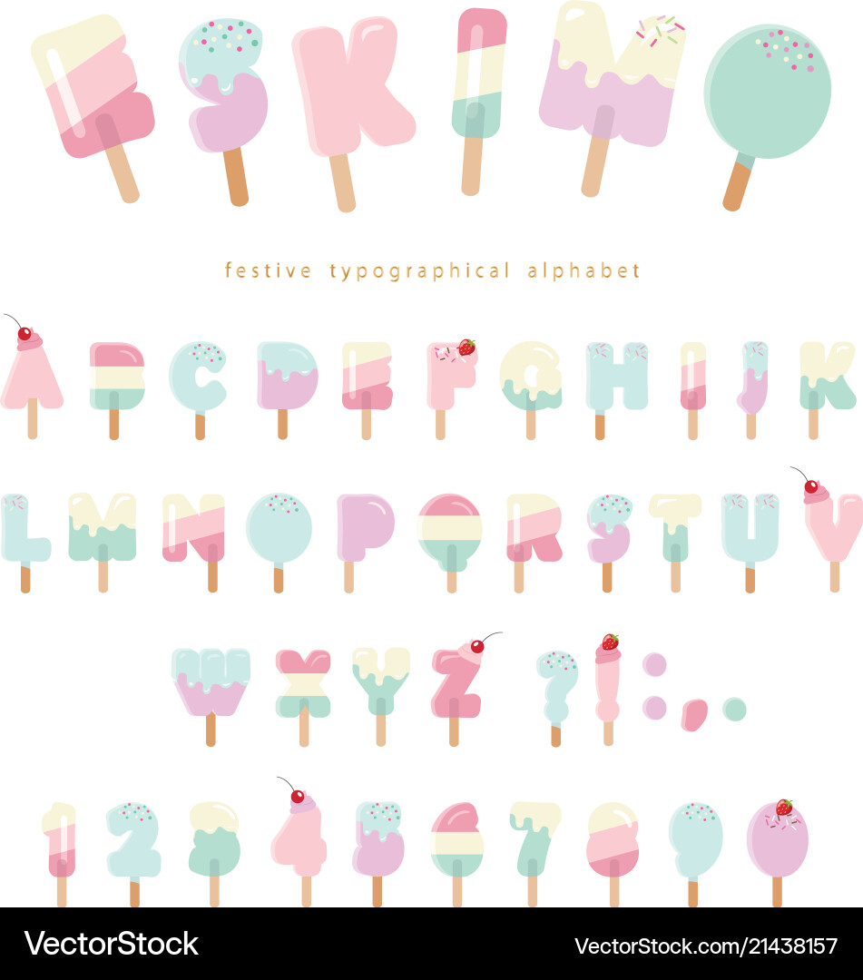 Colorful Ice Cream Popsicle Font vector image
