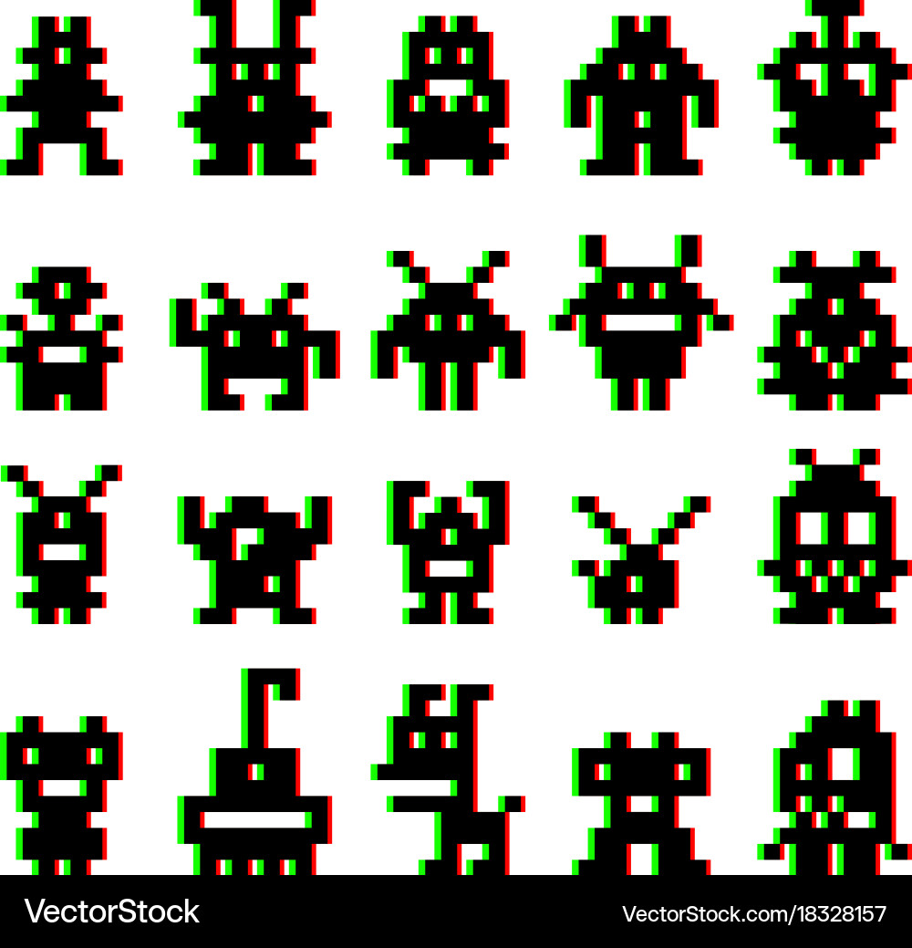 Pixel Space Invaders - Retro Game Set Vector Image