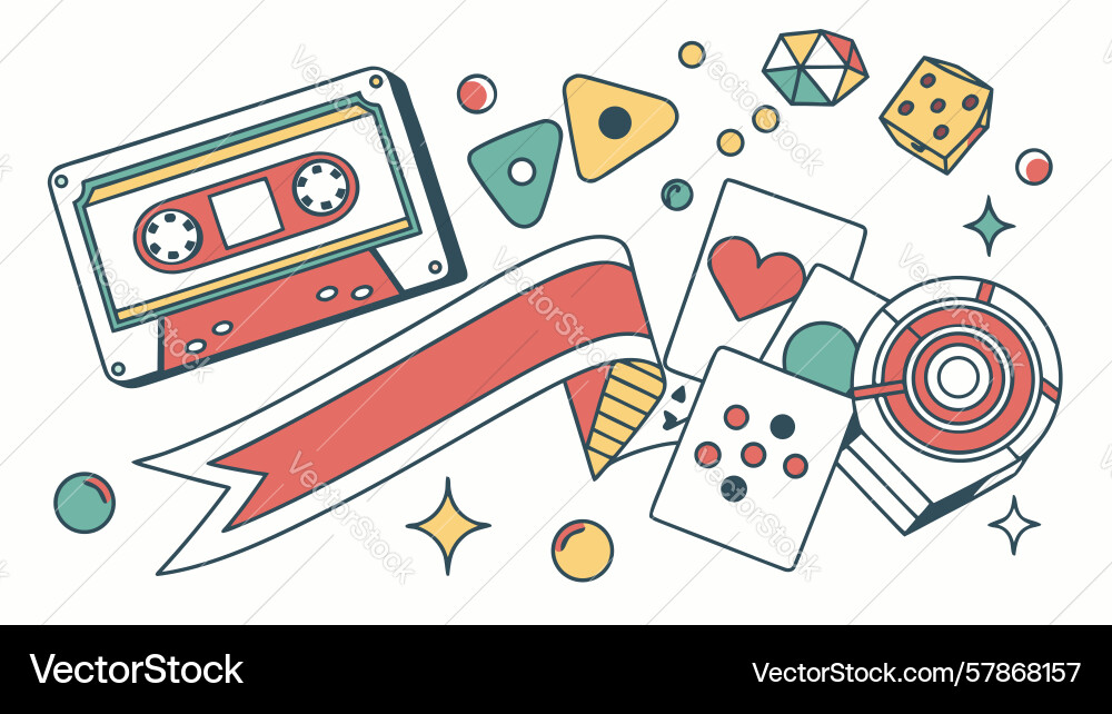 Retro media and game elements collection design Vector Image