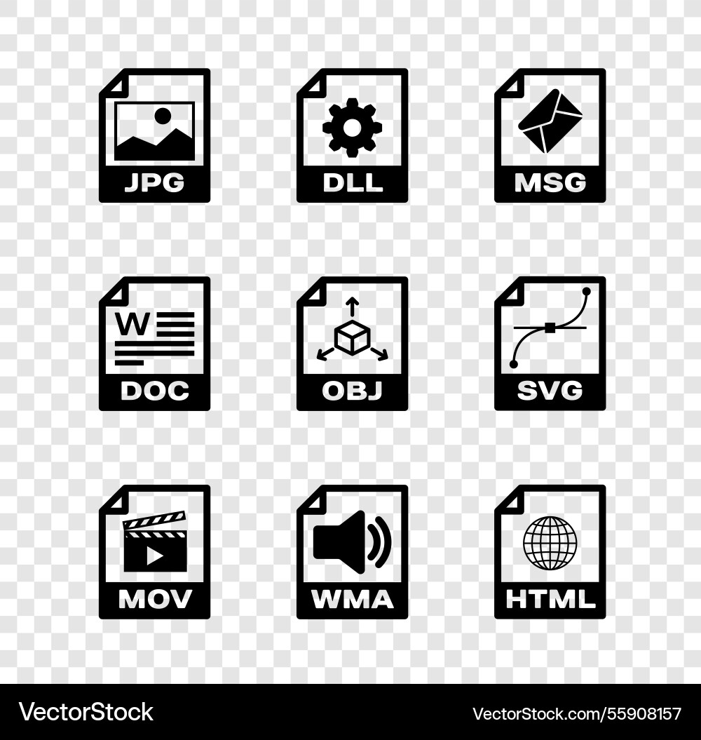 Set jpg file document dll msg mov wma and html Vector Image
