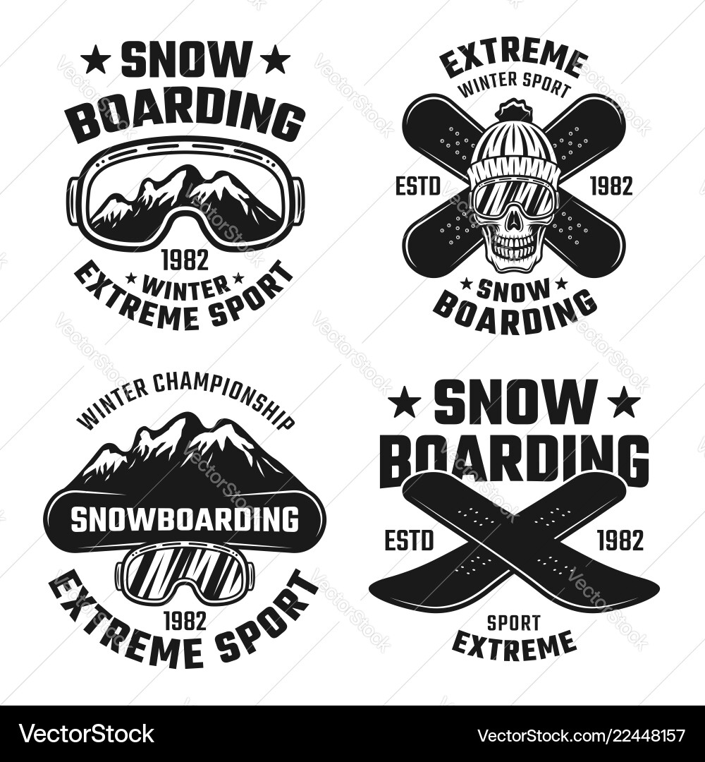 Snowboarding set of four vintage emblems Snowboarding set of four vintage emblems vector image