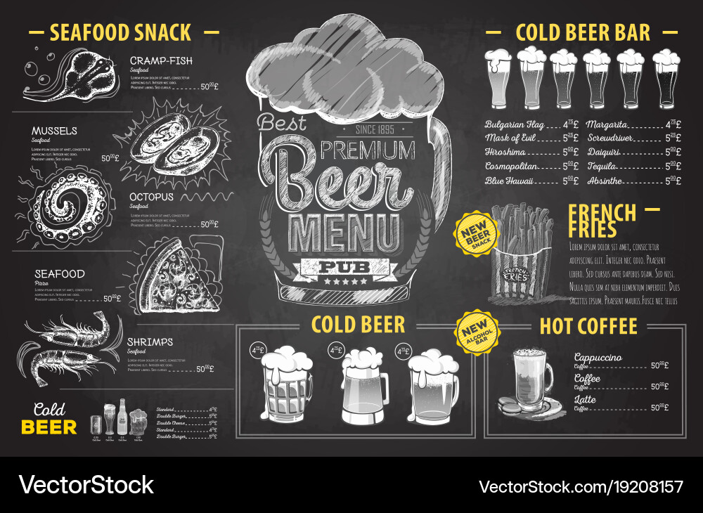 Vintage Kreide Zeichnung Bier Menü Design Restaurant Vintage Kreide Zeichnung Bier Menü Design Restaurant vektorbild