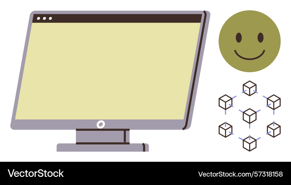 Computer monitor blockchain network and happy vector image