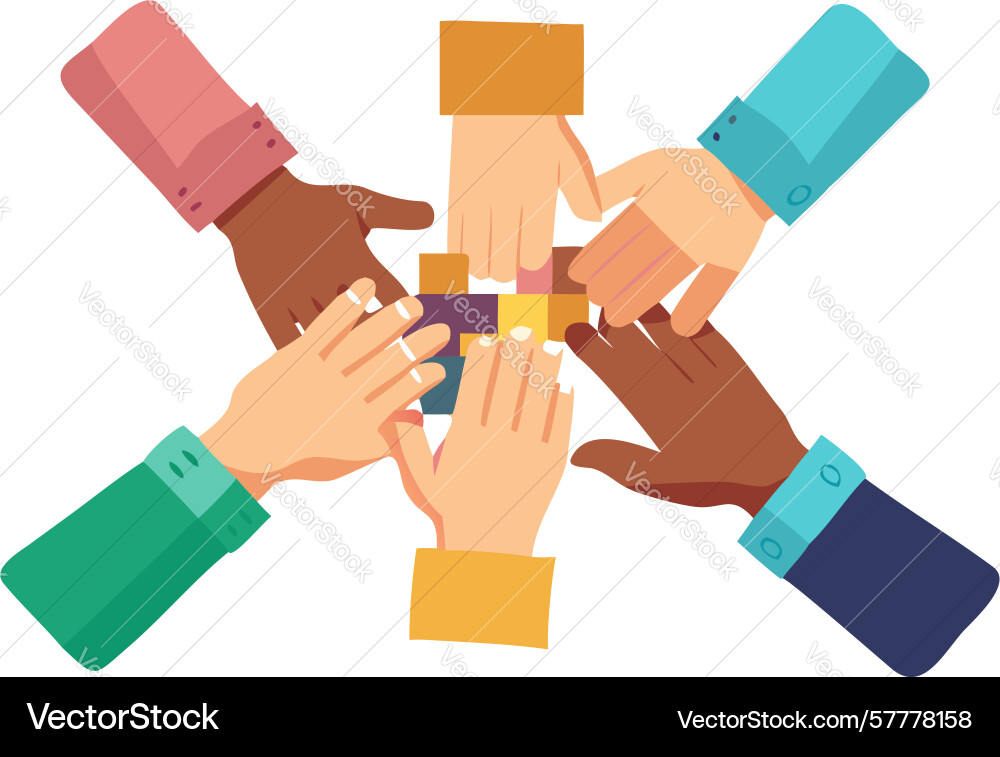 Diverse hands in unity circle - global teamwork Vector Image