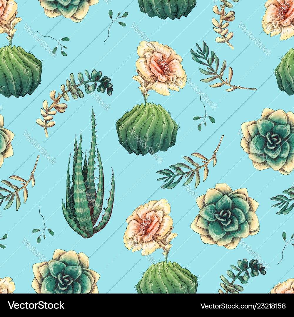 Hand-Drawn Cacti Pattern vector image