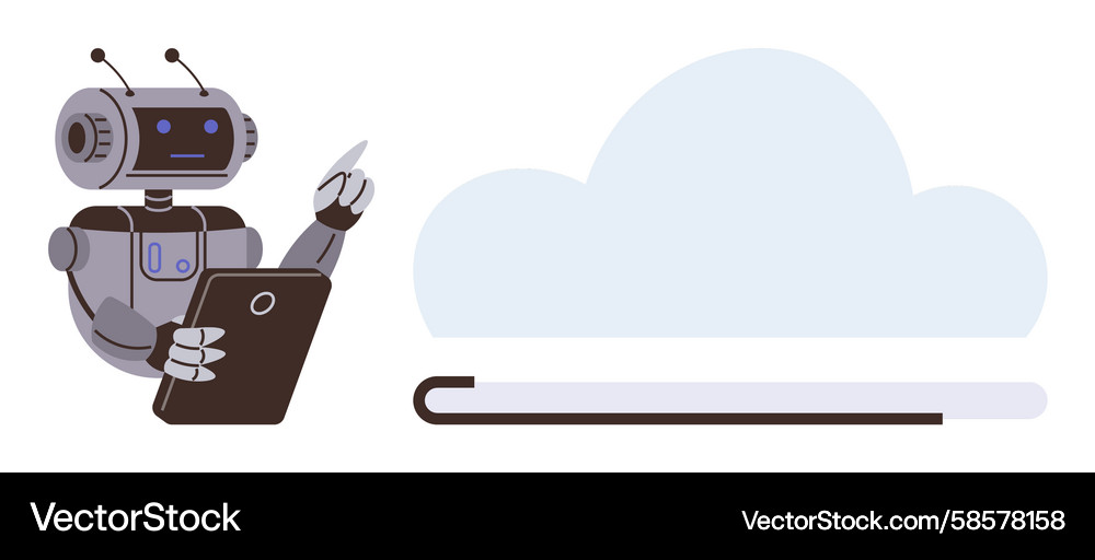 Robot using tablet to manage cloud data Vector Image
