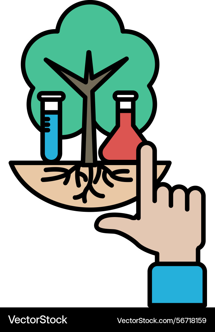 A hand pointing to tree with lab and bottle Vector Image