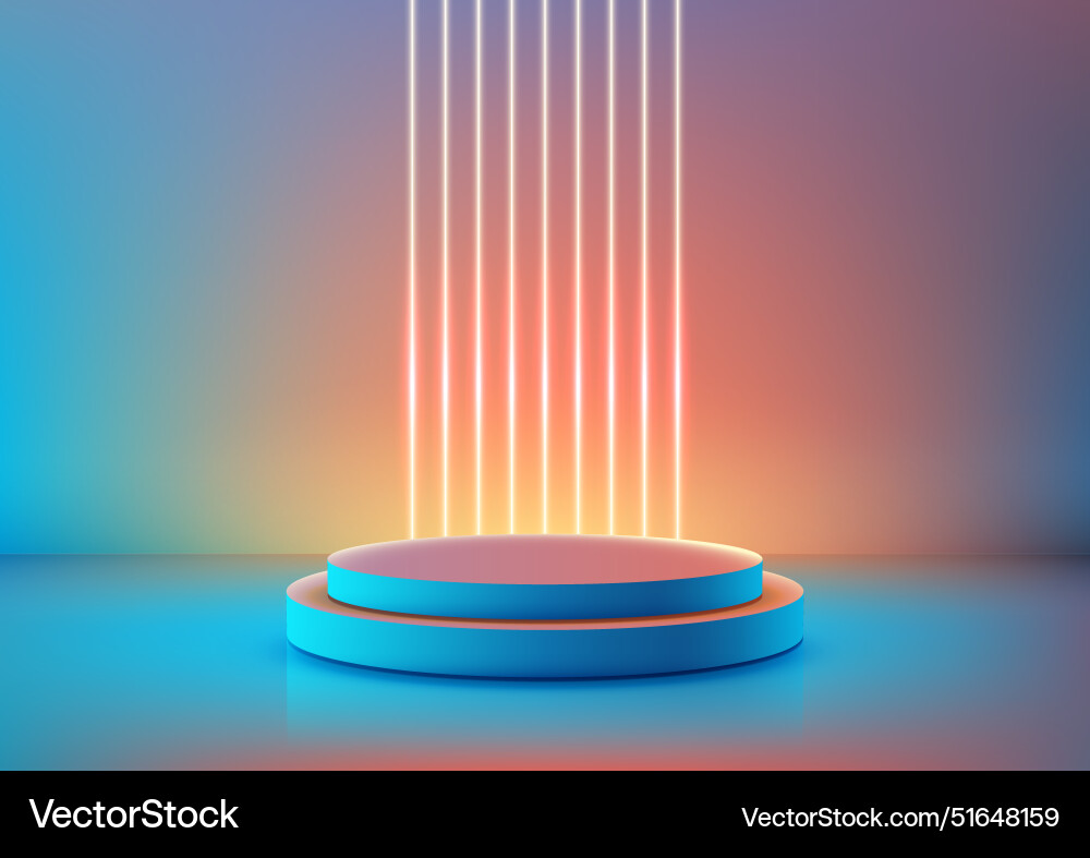 Futuristisches 3d blaues Podium mit hellen Neonleuchten Futuristisches 3d blaues Podium mit hellen Neonleuchten vektorbild