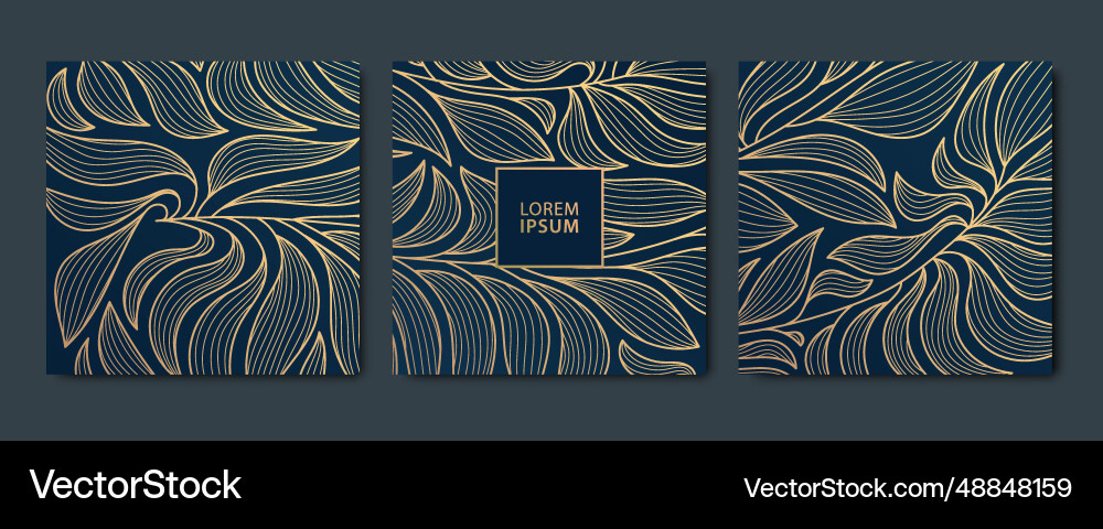 Set of leaves luxury golden square cards vector image