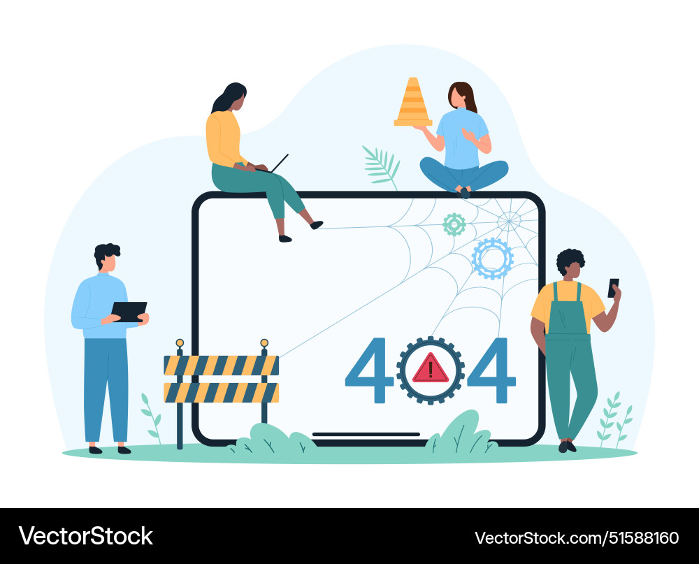 404 error page not found tiny people from vector image