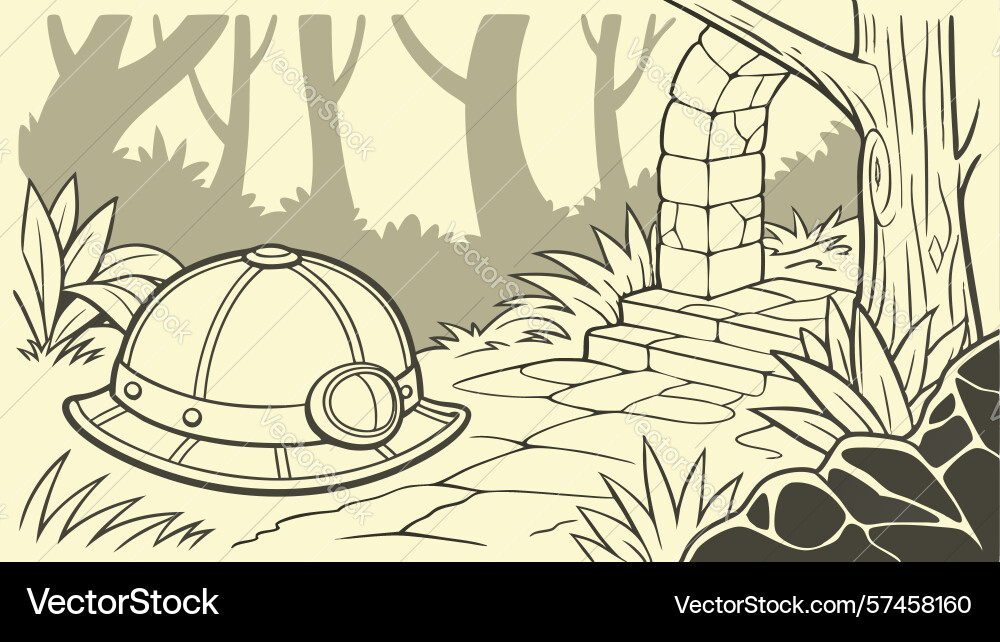 Explorers helmet and path in forest design vector image