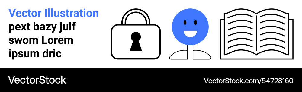 Lock smiling face and open book with text Lock smiling face and open book with text vector image