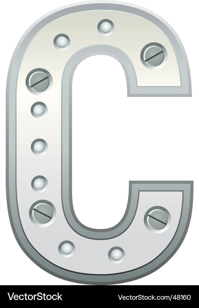 Metallic C Letter with Rivets Vector Image