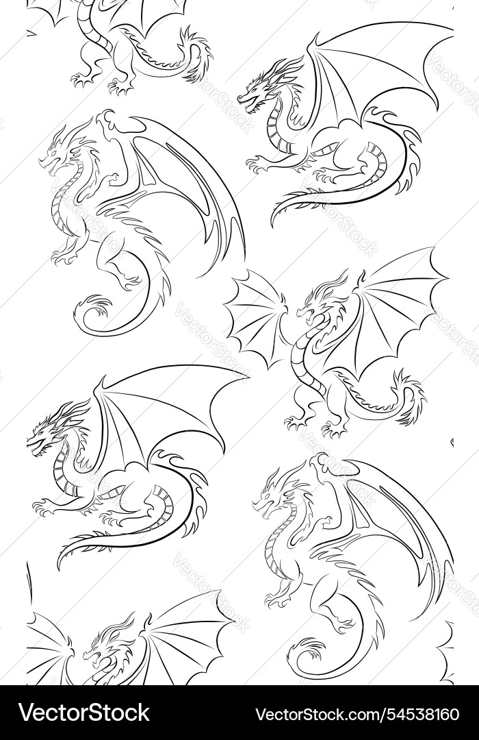 Seamless pattern with contour dragons Seamless pattern with contour dragons Vector Image