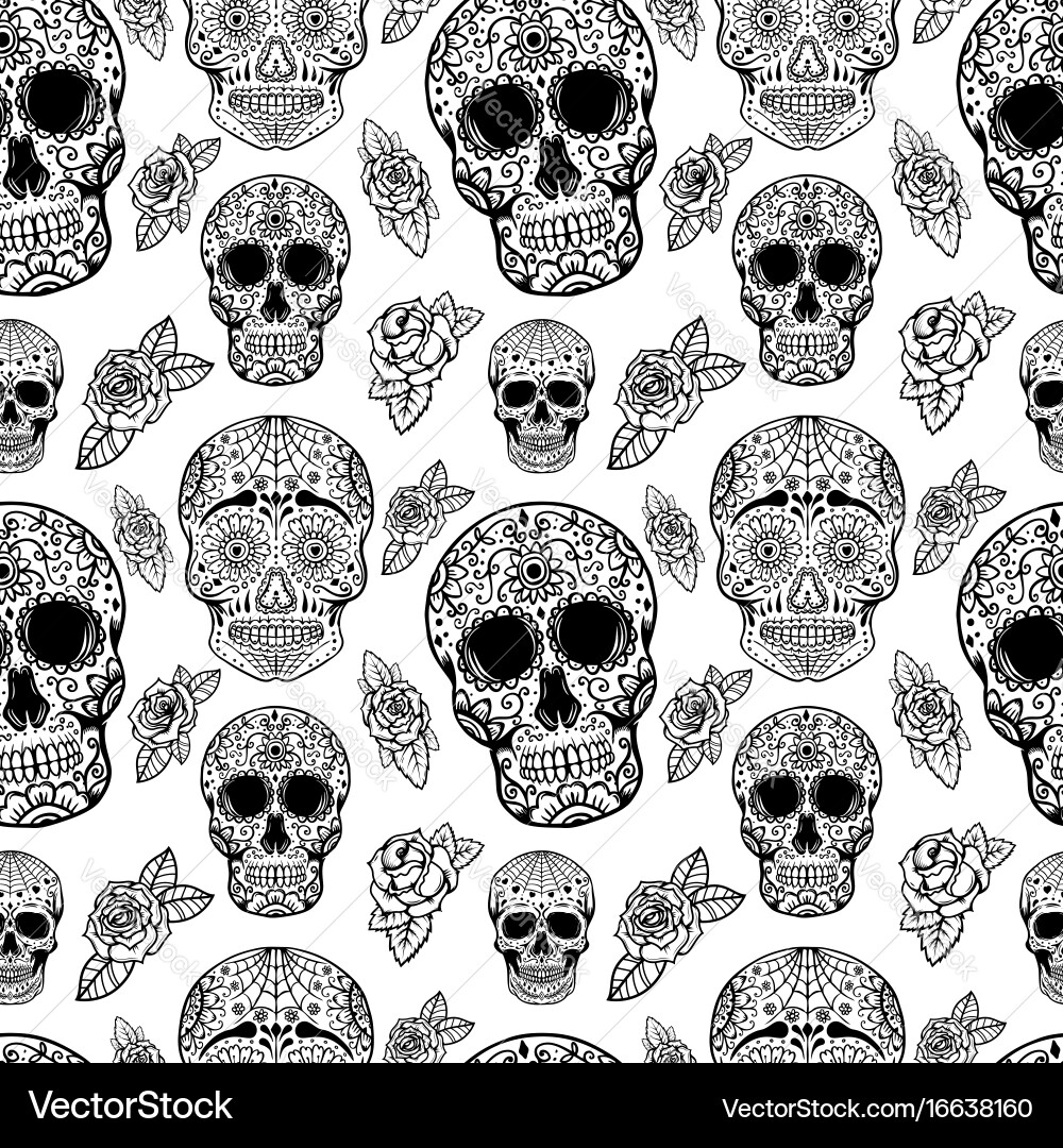 Sugar Skull Seamless Pattern Vector Image