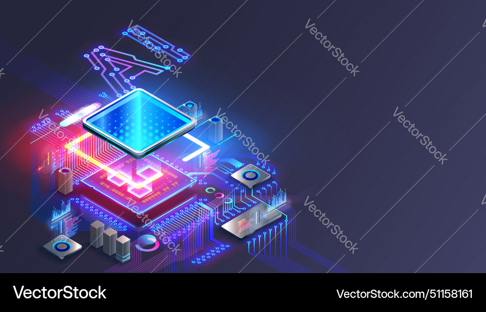 Processor with integration ai ai letters on chip Vector Image
