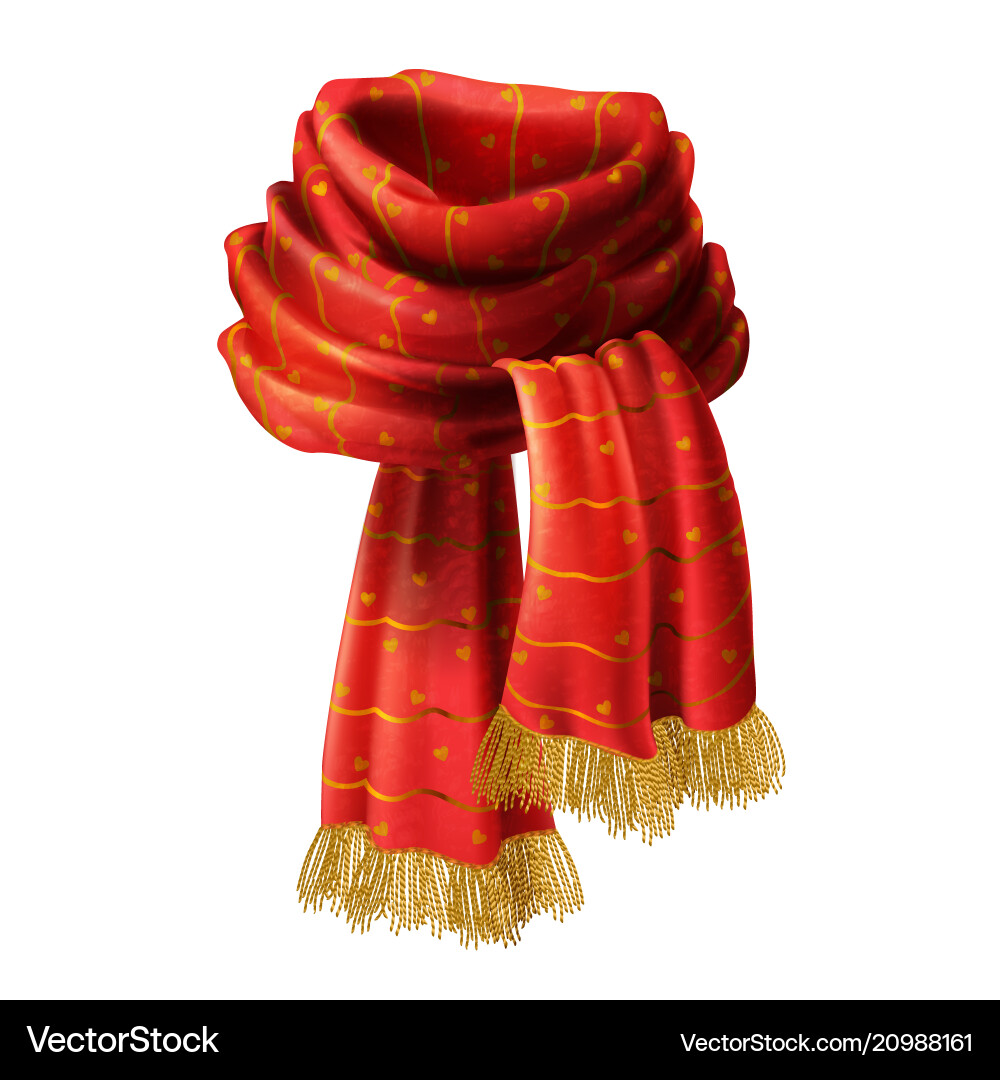 Red Knitted Scarf with Gold Fringe Vector Image