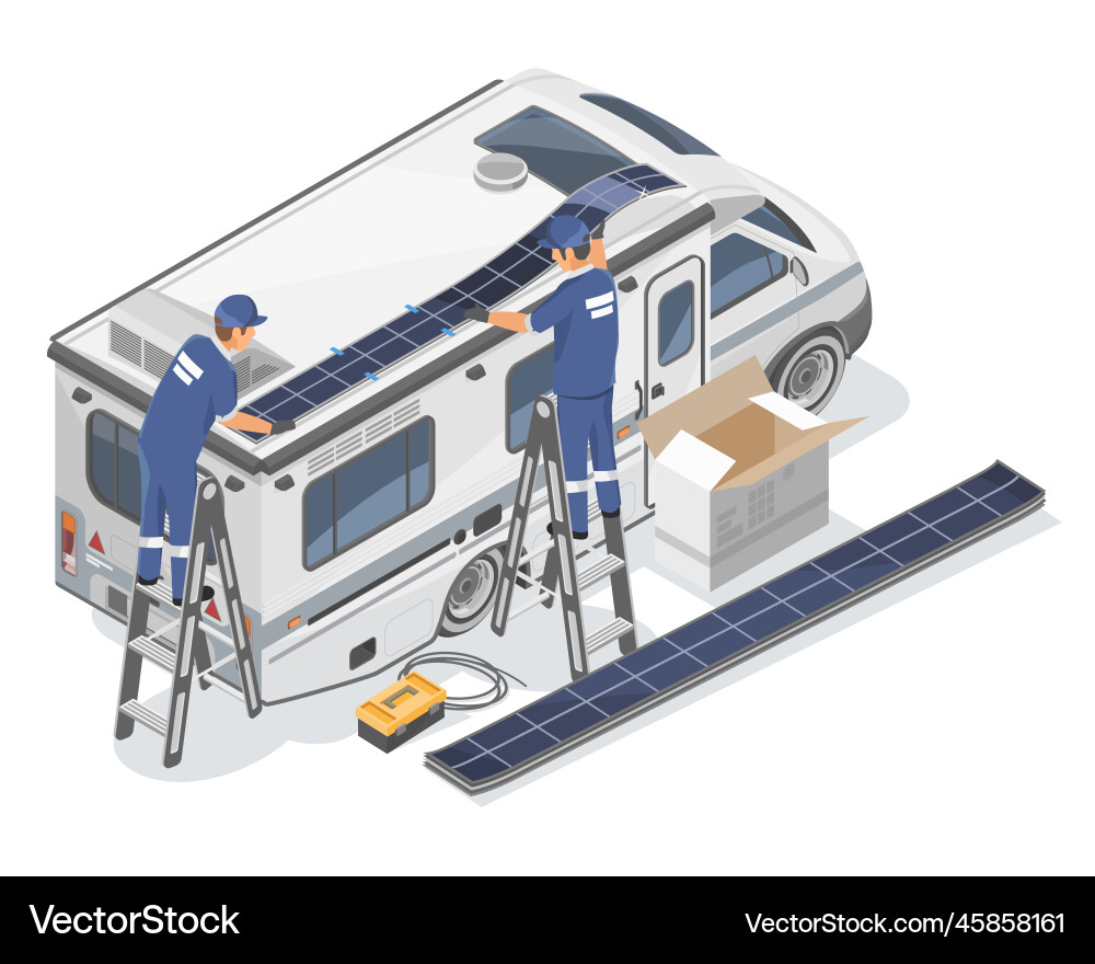 Rv flexible solar panels film install service Rv flexible solar panels film install service Vector Image