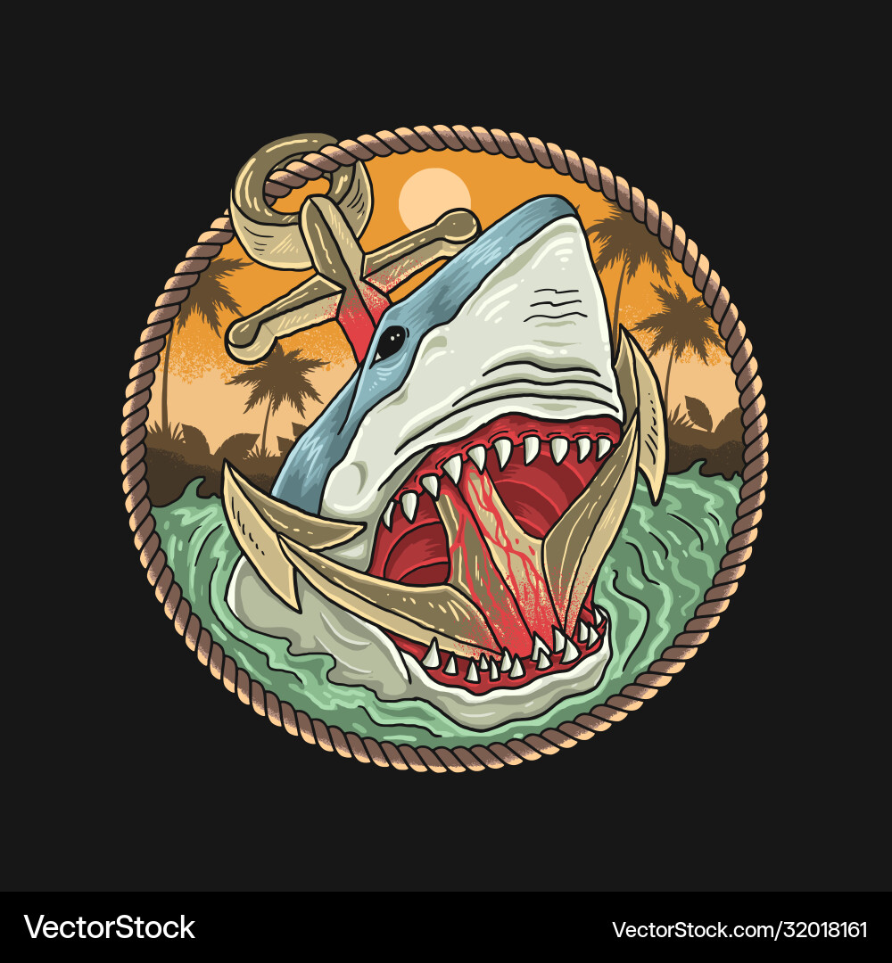 Wild sharks and anchors in ocean vector image