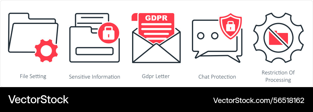 A set of 5 gdpr icons as file setting sensitive vector image