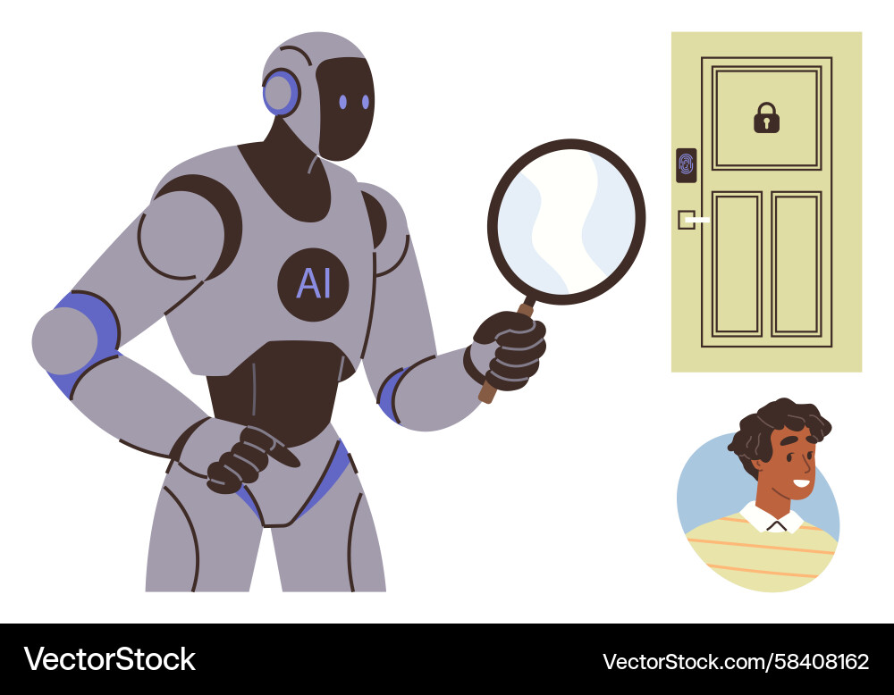 AI Robot Analyzing Security Data Vector Image