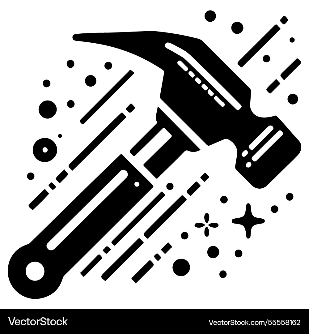 Black hammer icon with stars and lines Black hammer icon with stars and lines vector image