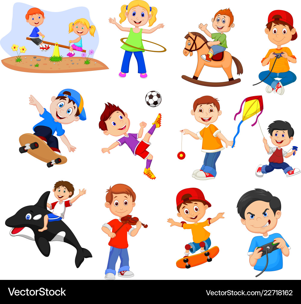 Cartoon Kids Playing Diverse Activities Vector Image