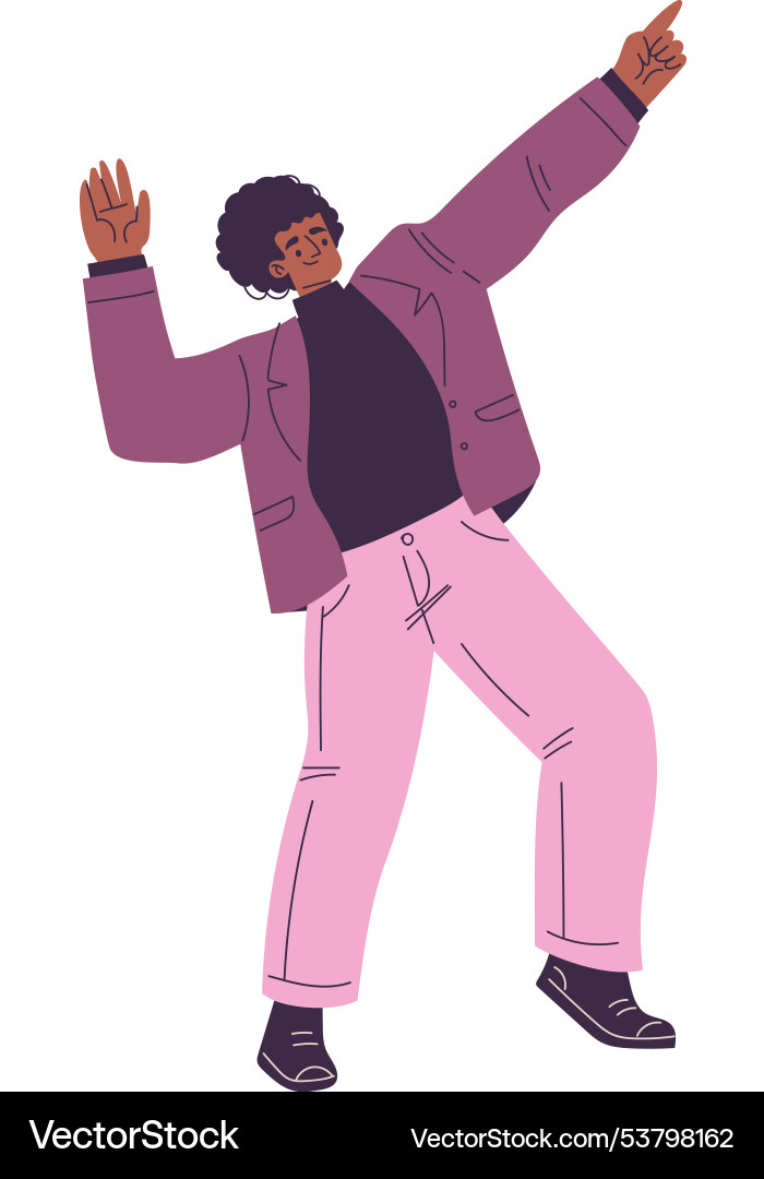Dancing man character in rhythmic movement pose Vector Image