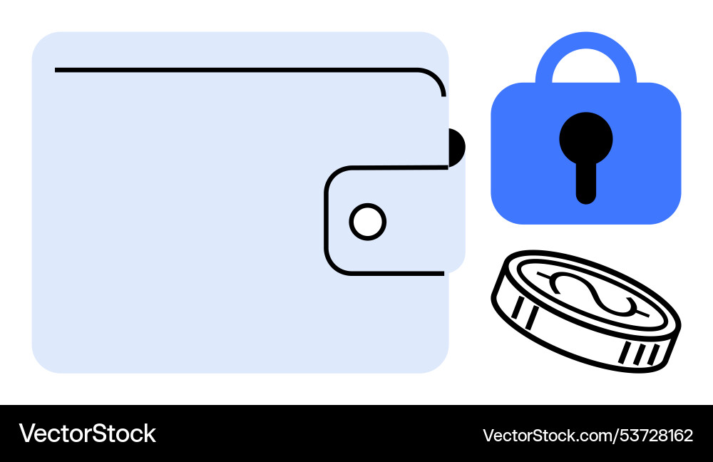 Digital wallet with security lock and coin symbol Digital wallet with security lock and coin symbol vector image