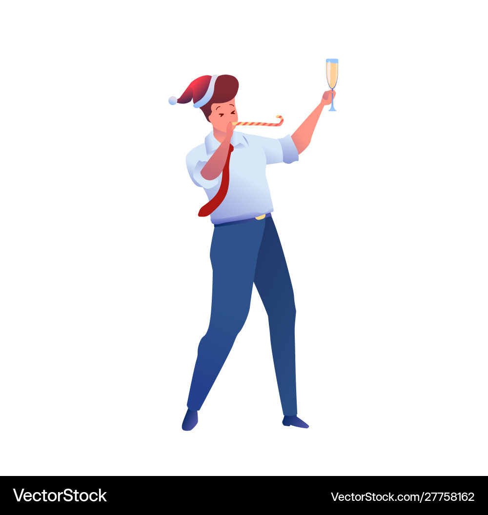 Office man in suit santa hat with whistle Office man in suit santa hat with whistle vector image