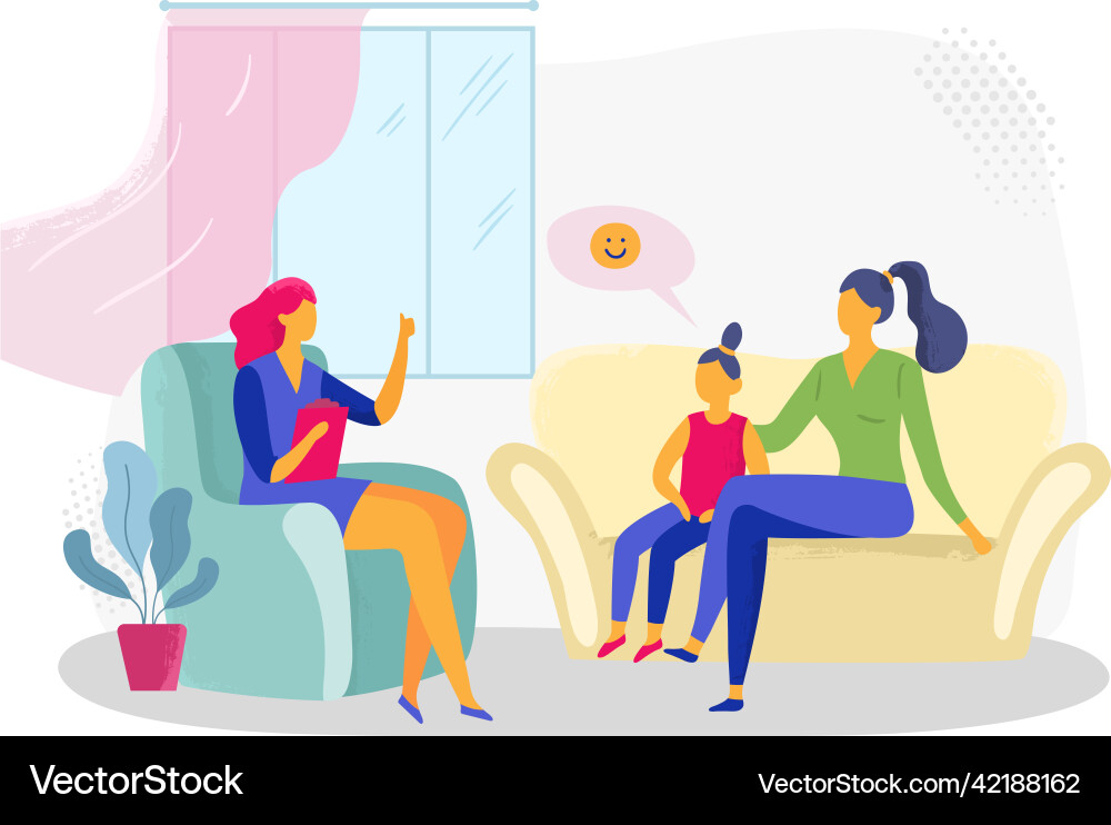 Psychotherapie-Session Mutter und Tochter besuchen Psychotherapie-Session Mutter und Tochter besuchen vektorbild