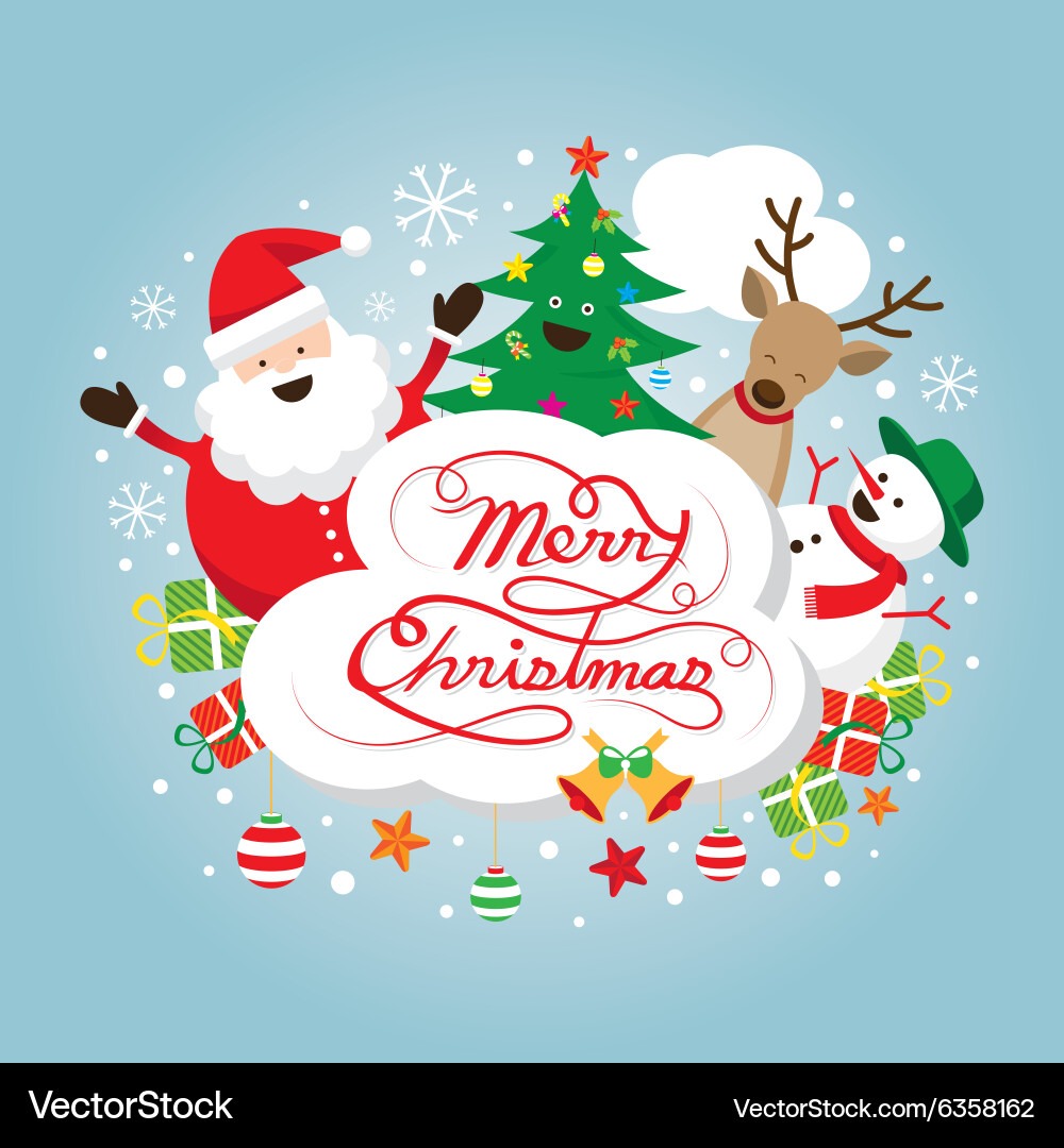 Santa claus snowman reindeer and tree characters Vector Image